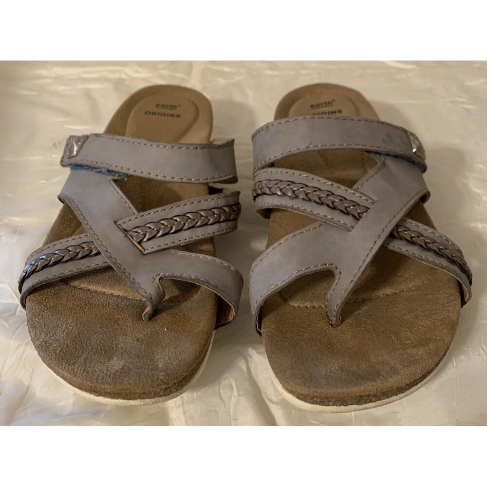 EARTH ORIGINS Bosk Brent Sandals Womens 8.5W Blue Leather Comfort Flats Boho